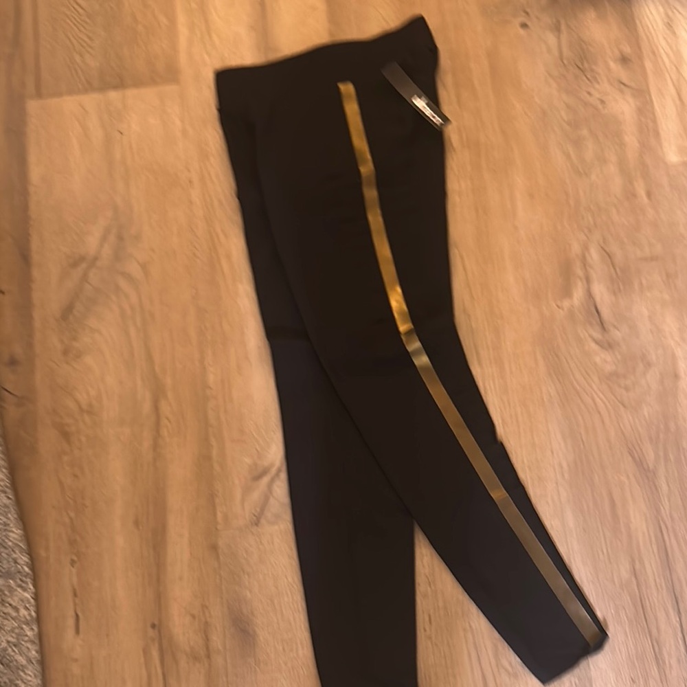 ULTRACOR black Leggings with Gold Stripe/ laser detail slits w/ built in panty
